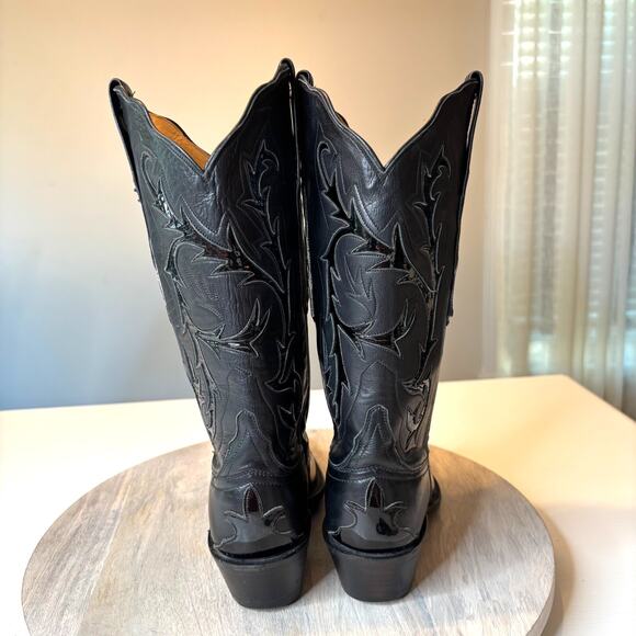 Lucchese Women's Black Leather Embellished Cowboy Cowgirl Boots US Size 6.5 - Picture 7 of 13